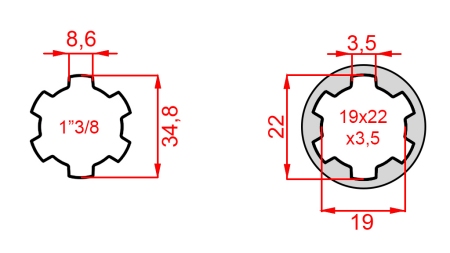 KARDANSKI ADAPTER OD 19x22x3,5 (10 ZUBA) NA 1-3/8 (120 mm)