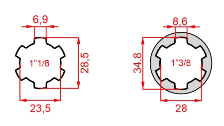 KARDANSKI ADAPTER S KLINOM OD 1-3/8 NA 1-1/8 (150 mm)