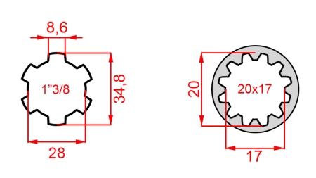 KARDANSKI ADAPTER OD 20x17 (12 ZUBA) NA 1-3/8 (120 mm)