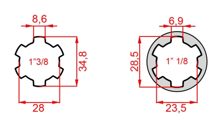 KARDANSKI ADAPTER OD 1-1/8 NA 1-3/8 (140 mm)