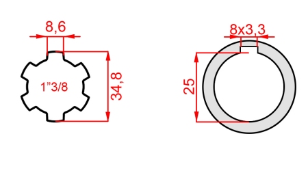 KARDANSKI ADAPTER 1-3/8 - RUPA fi 25 mm (145 mm)