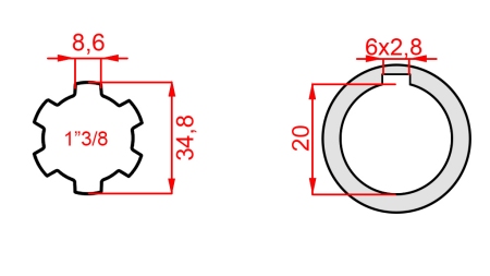 KARDANSKI ADAPTER 1-3/8 - RUPA fi 20 mm (145 mm)