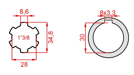 KARDANSKI ADAPTER 1-3/8 - RUPA fi 30 mm (145 mm)