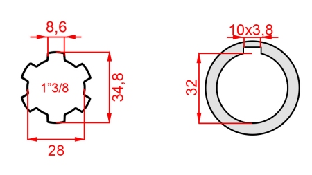 KARDANSKI ADAPTER 1-3/8 - RUPA fi 32 mm (150 mm)
