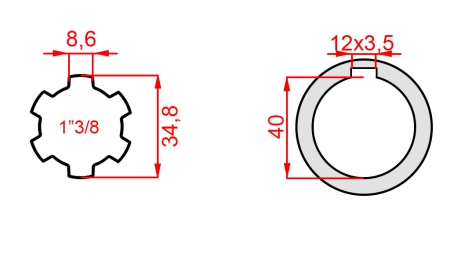 KARDANSKI ADAPTER 1-3/8 - RUPA fi 40 mm (160 mm)