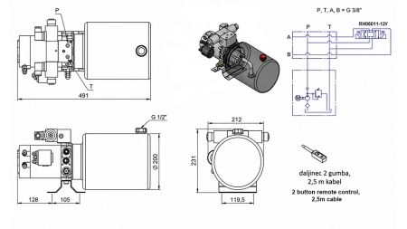 MINI HIDRAULIČNI AGREGAT 12V DC - 1,6kW = 2,1cc - 8 lit - dvosmjerni sklop (metlni)