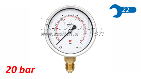 MANOMETAR DN100 VERTICAL 0 - 20 BAR - 1/2