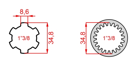 KARDANSKI ADAPTER OD 1-3/8 (21 ZUBA) NA 1-3/8 (150 mm)