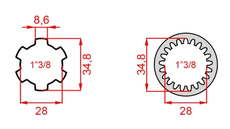 KARDANSKI ADAPTER OD 1-3/8 (21 ZUBA) NA 1-3/8 (150 mm)