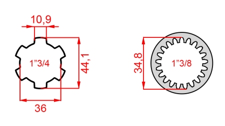 KARDANSKI ADAPTER OD 1-3/8 (21 ZUBA) NA 1-3/4 (150 mm)