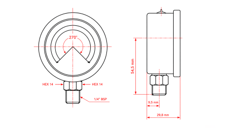 VAKUUMMETAR DN63 VERTICAL -1 - 0 BAR - 1/4