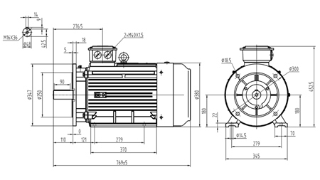 22kW-ELEKTRO MOTOR Y3 180L-4_1470 okr 3Faz nogice+prirubnica-B3B5