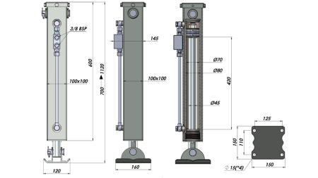 DVOSMJERNA HIDRAULIČNA POTPORNA NOGA (100x100x700 mm) - HOD 420 mm - 5.000 kg
