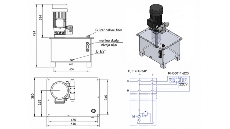 MINI HIDRAULIČNI AGREGAT 380V AC (4 kW) - 8 cc - 12 lit/min - tank 40 lit