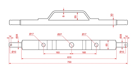 TRAKTORSKA PREČKA HIDRAULIKE 2.KAT SA NOSAČEM L-750mm