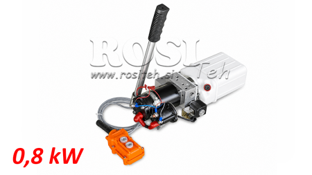 MINI HIDRAULIČNI AGREGAT 12V DC - 0,8kW = 0,5cc - 1,5 lit - JEDNOSMJERNI SKLOP SA RUČNOM PUMPOM (PVC)
