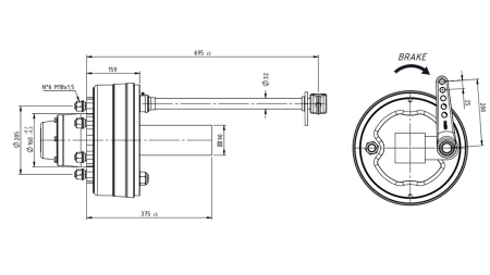 POLOOSOVINA S KOČNICAMA 5.250 kg l.290 mm