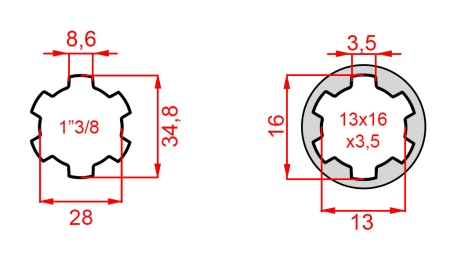 KARDANSKI ADAPTER OD 13x16x3,5 (6 ZUBA) NA 1-3/8 (120 mm)