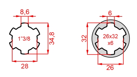 KARDANSKI ADAPTER OD 26x32x6 (6 ZUBA) NA 1-3/8 (145 mm)