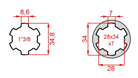 KARDANSKI ADAPTER OD 28x34x7 (6 ZUBA) NA 1-3/8 (145 mm)