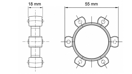 ZVJEZDASTA SPOJKA ZA GUMENI UMETAK ND11-ND13-ND15 (55mm)