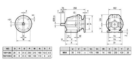 ERC04 REDUKTOR ZA ELEKTRIČNI MOTOR MS100 (2.2-3-4kW) OMJER 25:1