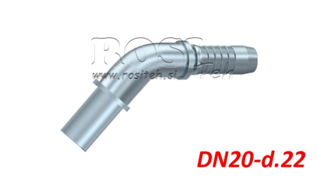 HIDRAULIČNI PRIKLJUČAK CIJEVNI PRIJELAZ KOLJENO 45° DN20-d.22