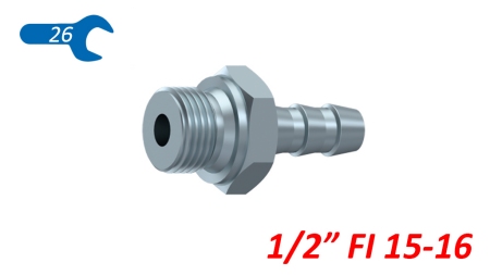 HIDRAULIČNI PRIKLJUČAK MUŠKI 1/2 ZA GUMENO CRIJEVO FI 15-16