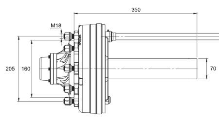 POLUOSOVINA S KOČNICAMA - 3600 kg (6 VIJAKA) - 350 mm