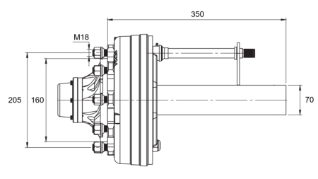 POLUOSOVINA S KOČNICAMA - 3600 kg (6 VIJAKA) - 250 mm