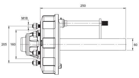 POLUOSOVINA S KOČNICAMA - 2700 kg (6 VIJAKA) - 250 mm