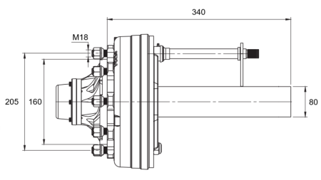 POLUOSOVINA S KOČNICAMA - 4400 kg (6 VIJAKA) - 340 mm