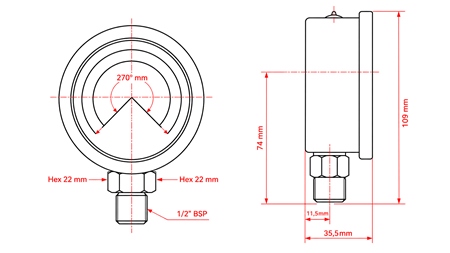 MANOMETAR DN100 VERTICAL 0 - 10 BAR - 1/2