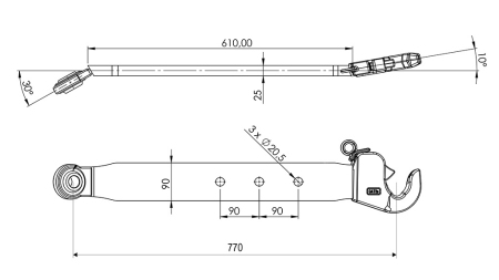TRAKTORSKE NOSIVE RUKE TRI-TOČKOVNE HIDRAVLIKE CAT. 2 - 70x20 mm - 770 mm (75 HP)