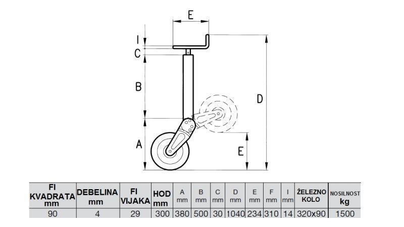 NOGA S NITOM 300mm - 1500KG S PODUPIRAČEM