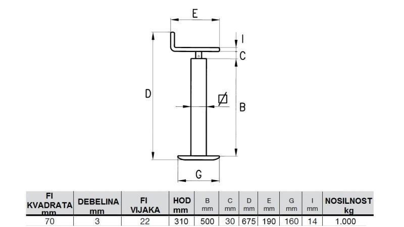 PODUPIRAČ NITI (VISINA 675mm - HOD 310mm) - 1,000KG