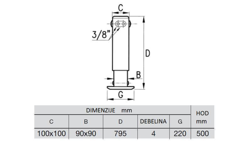 HIDRAULIČNA NOGA DVOJSMJERNA 3.8 T 500mm