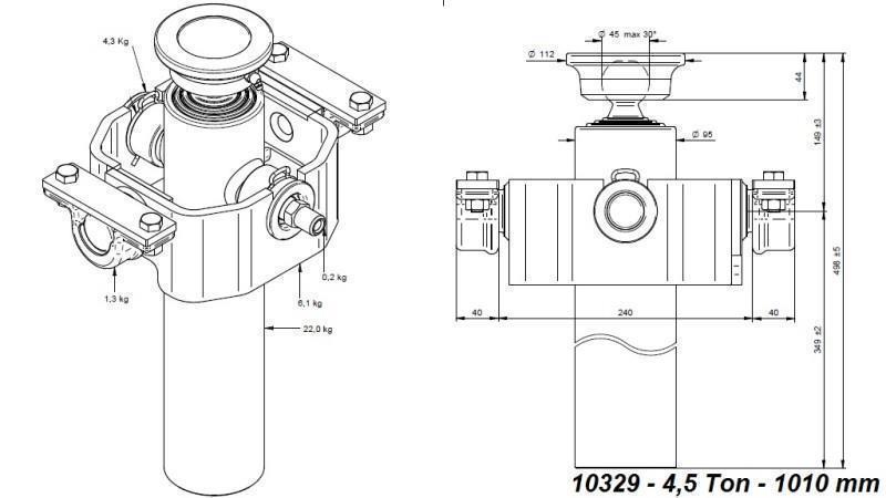 TELESKOPSKI CILINDAR KOMPAKT 3 STUPNJA 1010mm x95 -LOPTA