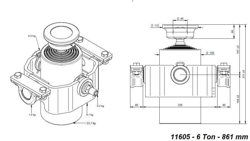 TELESKOPSKI CILINDAR KOMPAKTAN 6 STEPENI 861mm x125 -LOPTA