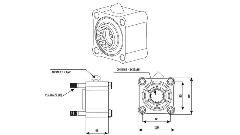Dimenzije HIDRAULIČKOG POGONA PUMPE - ZF1 ALUMINIJ