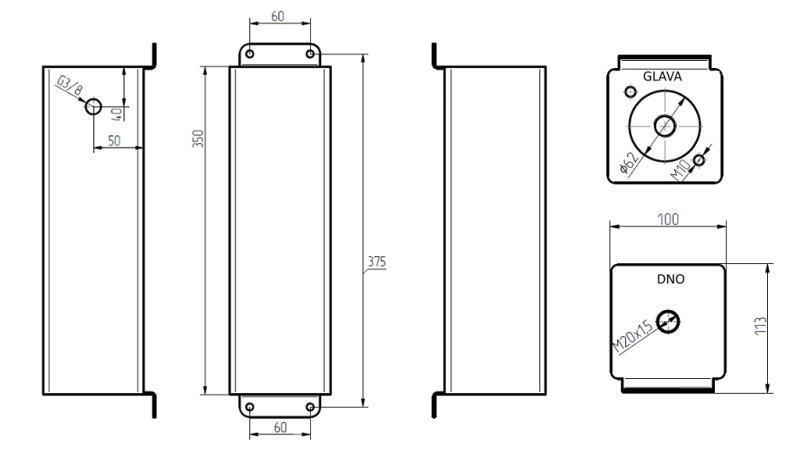 KOVOVÁ NÁDRŽ 3 LITRY KUBUS 100x113x350mm KOMPLETNÍ S VYBAVENÍM