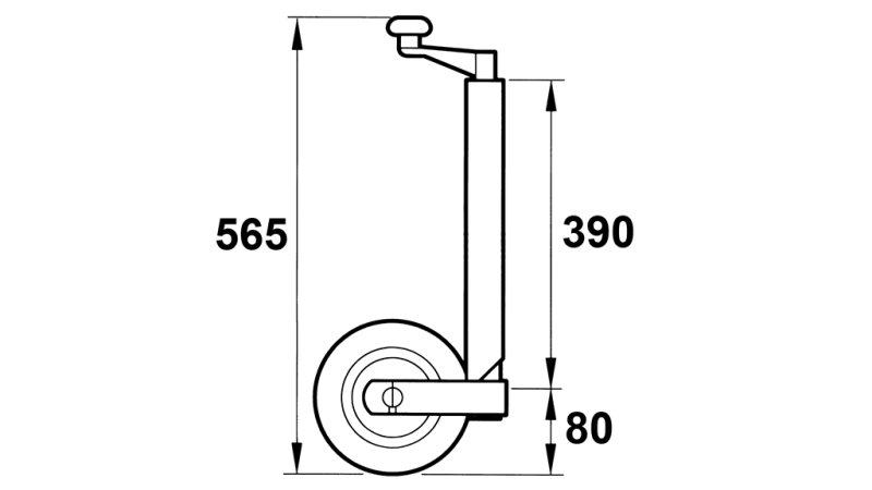 NAVOĐENA POTPORNA NOGA S KOTAČEM ZA PRIKOLICE 190MM - 75KG