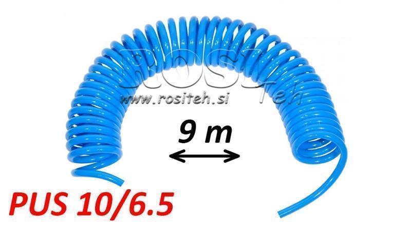 PUS 10/6.5 9m UBEHÆFTET BLÅ LUFTSLANGE SPIRAL