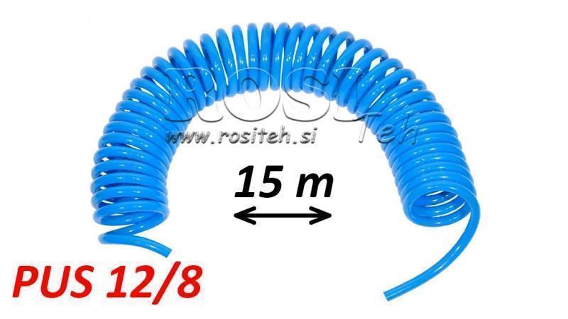 PUS 12/8 15m UUDSTYRET BLÅ LUFTSLANGE SPIRAL