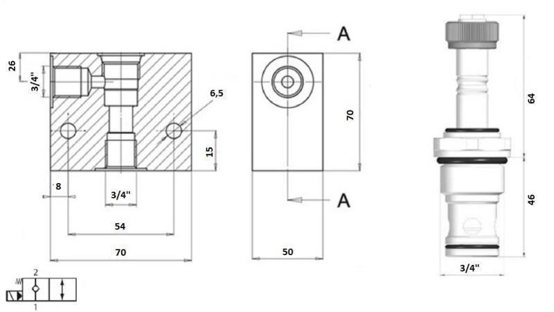 2-CESTNÝ VENTIL 3/4 (NC) 12V - 150L - schéma