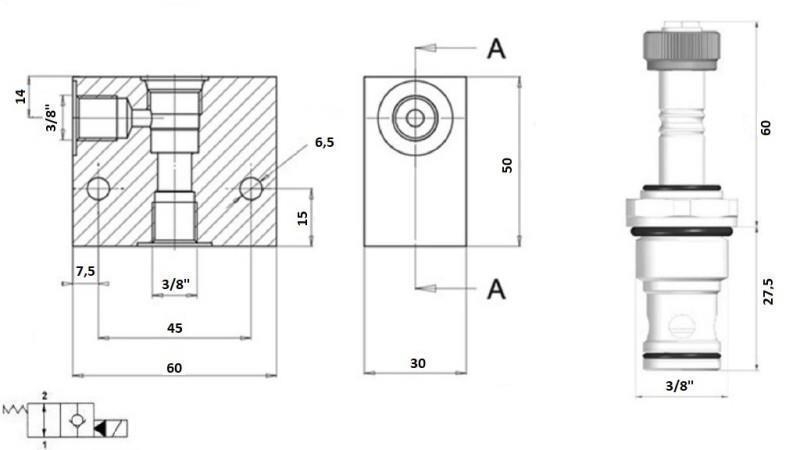 2-CESTNÝ VENTIL 3/8 (NO) 12V - 40lit - diagram