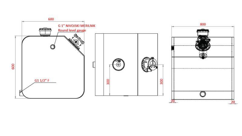 METALOWY ZBIORNIK GÓRNY 250 Lit 600x600x800mm