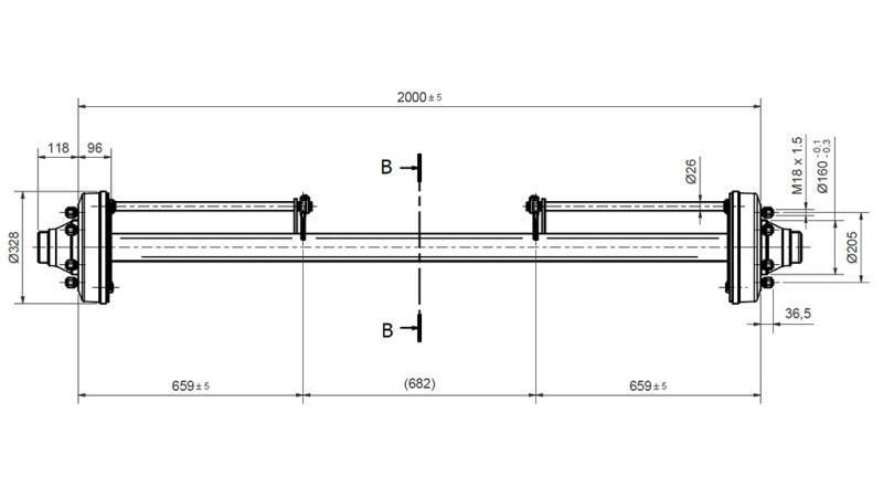 ASSE PER RIMORCHIO 7200 kg CON FRENI (2000 mm)