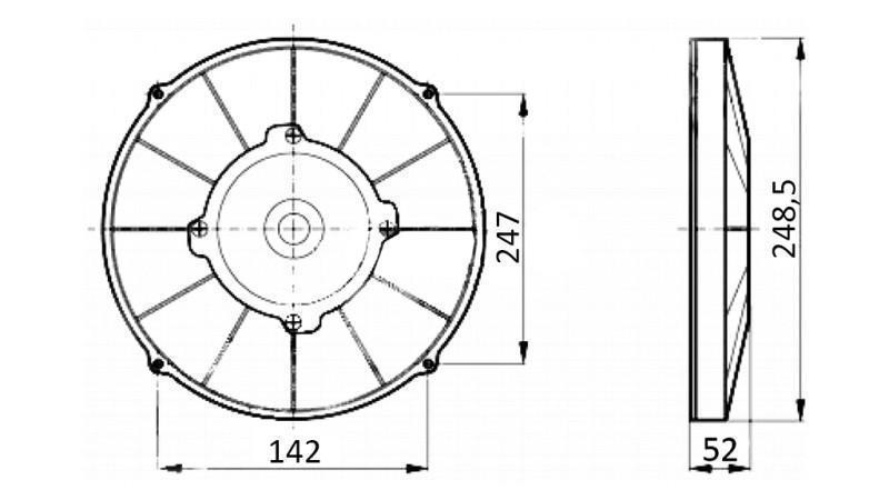 VENTILATORE ASSIALE 255mm ASPIRANTE 24V