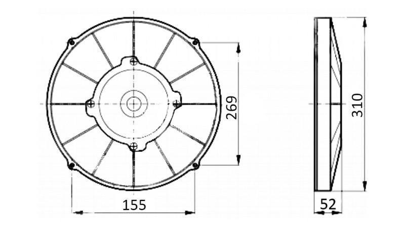 VENTILATORE ASSIALE 280mm ASPIRANTE 12V